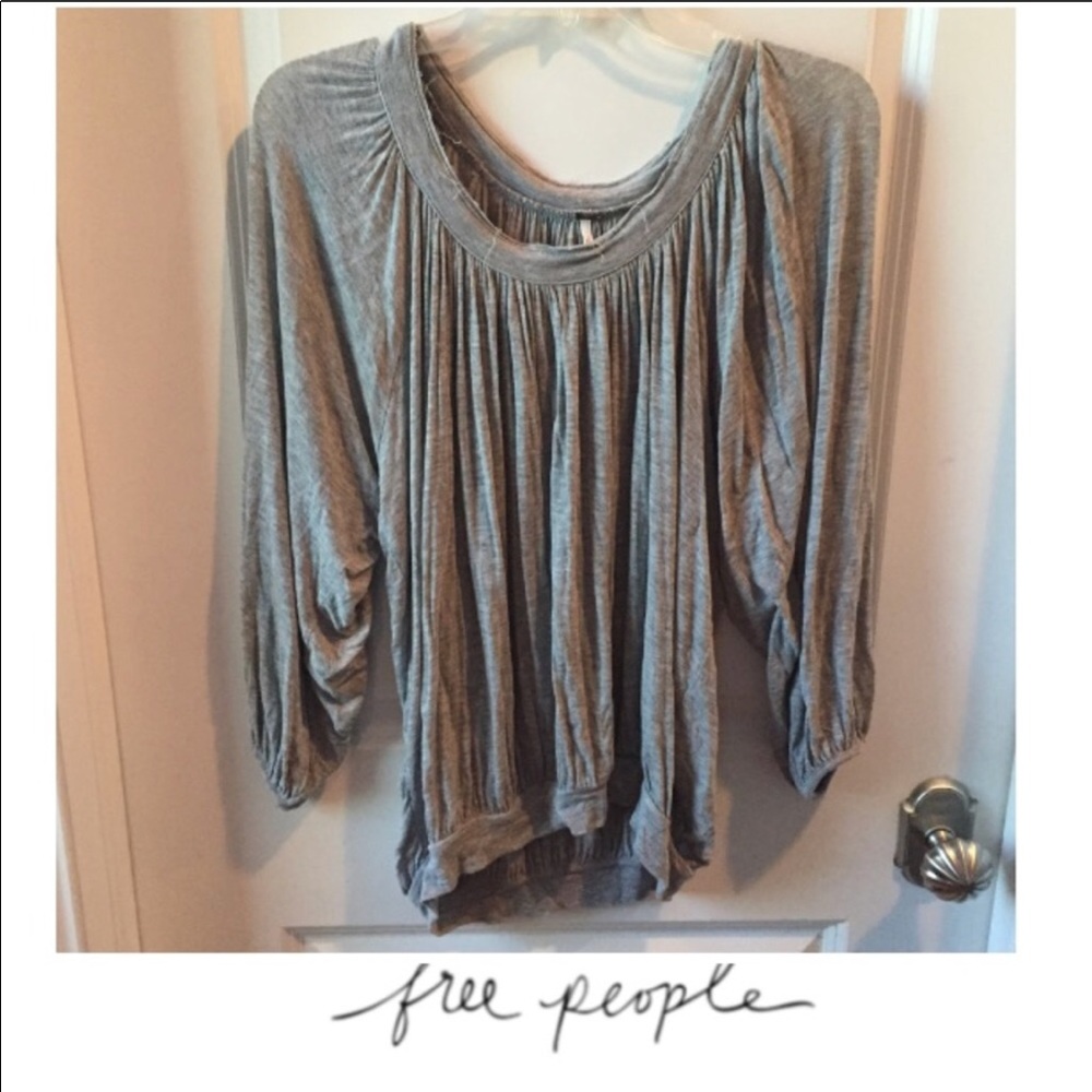 Free People gray draped 3/4 inch sleeve tee